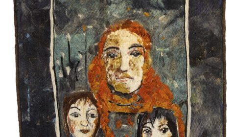 Tältä näyttää seinävaate Kalevalan hahmoista Lemminkäisen äiti, Tuonen Tytti ja Piika Pikkaraisesta